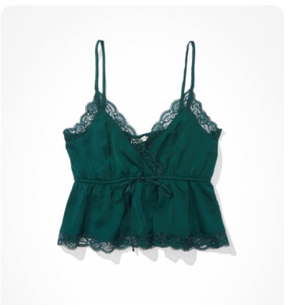 American Eagle Outfitters Green Lace Trim Cami